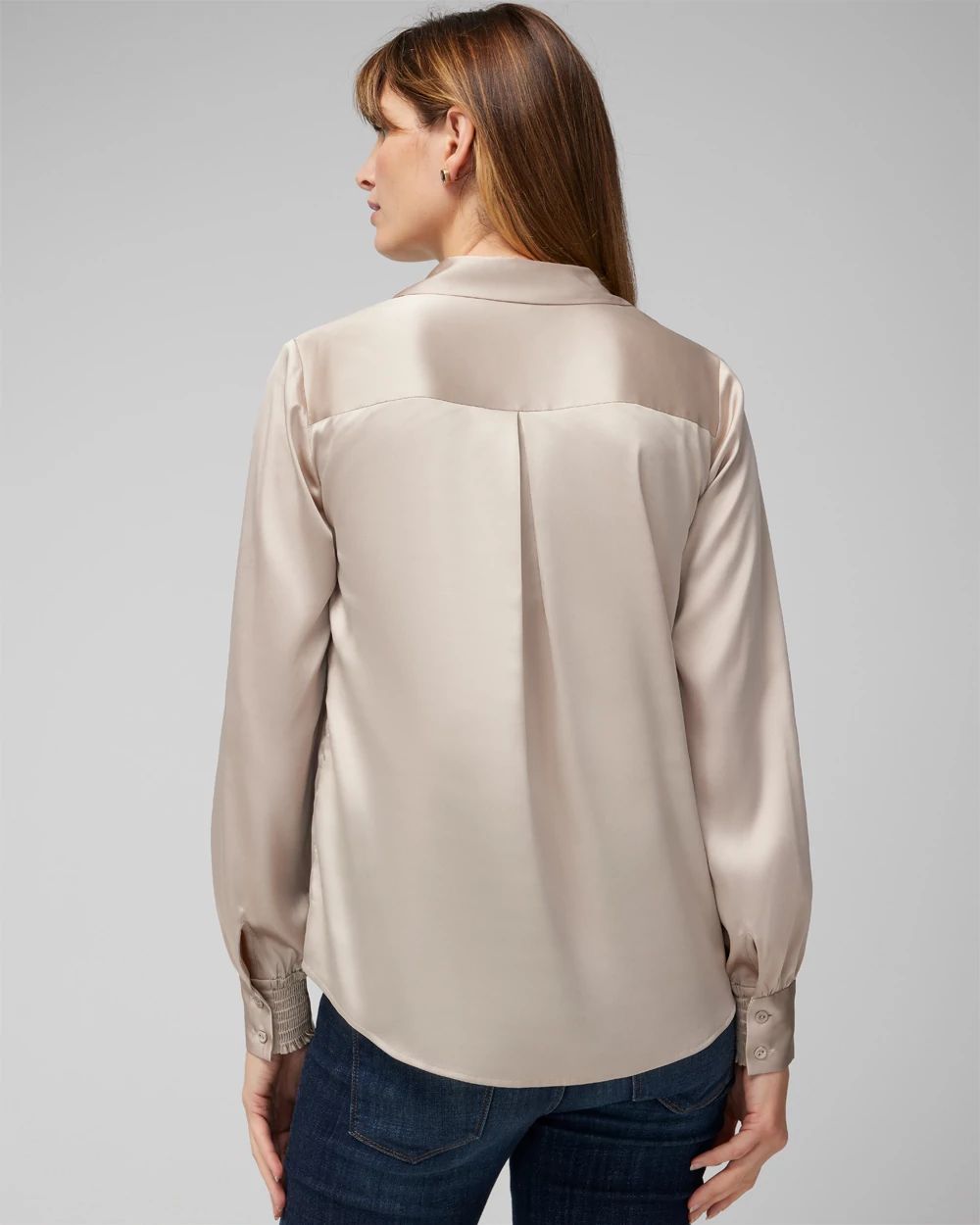 Long Sleeve Cuff Satin Shirt | White House Black Market
